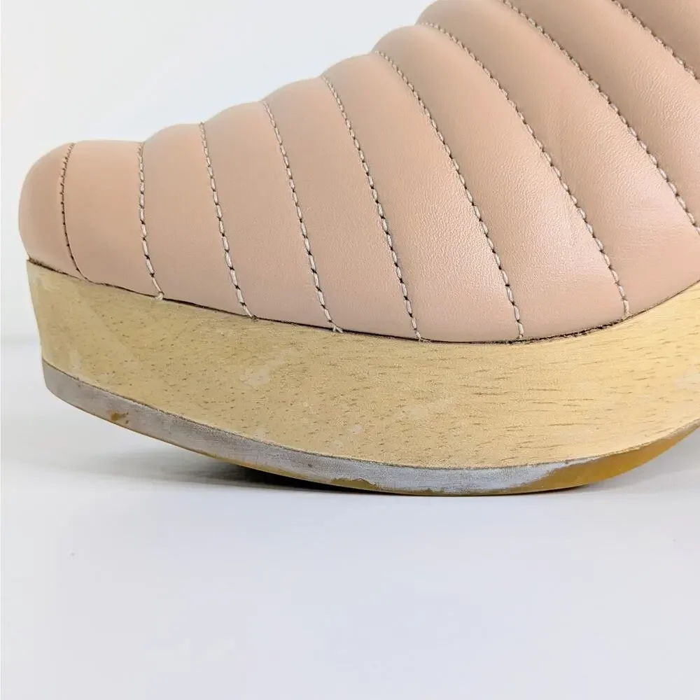 Beklina Ribbed Clogs 8.5 Buff Pink Tan Leather Platform Wood Clog Slip On US - Picture 15 of 16